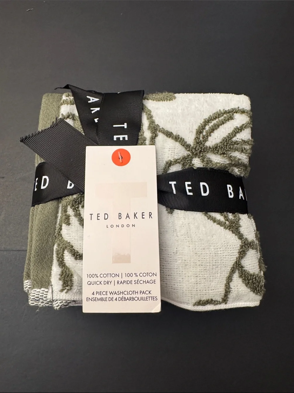 8pc TED BAKER London 100% Cotton Bath Towel Set - Quick Dry - Olive Green/White
